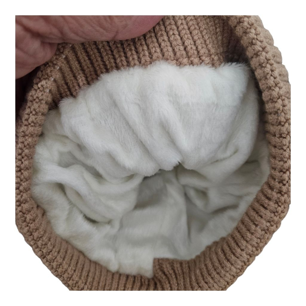 Women's Tan Faux Fur Pompom Pearls Winter Hat - Picture 4 of 4